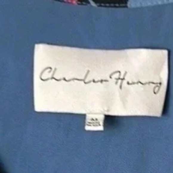 Nordstrom Charles Henry tie neck,floral shift dress. Med,Blue,EC - Picture 11 of 11